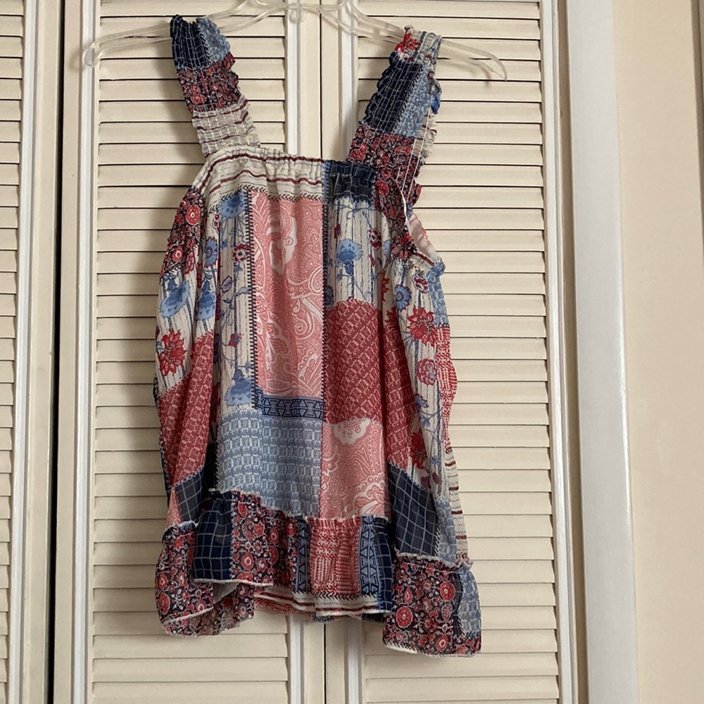 Large red white and blue boho tank top